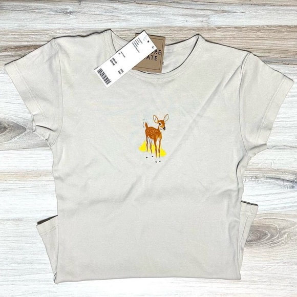 BNWT: Cute Deer Graphic Tee by Future State for Urban Outfitters Small in Ivory - Picture 4 of 6